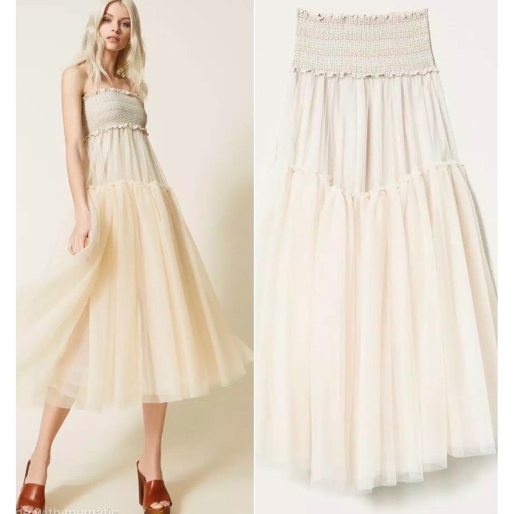 Twinset Milano Actitude Chantilly Tulle Smocked Skirt/Dress Size S Ethereal